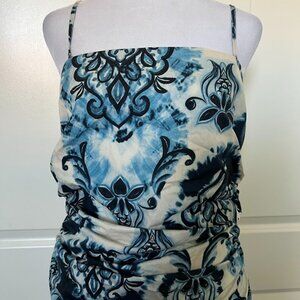 NEW ZARA Blue Paisley Floral Side Ruched Spaghetti Strap Tank Top Size Large NWT